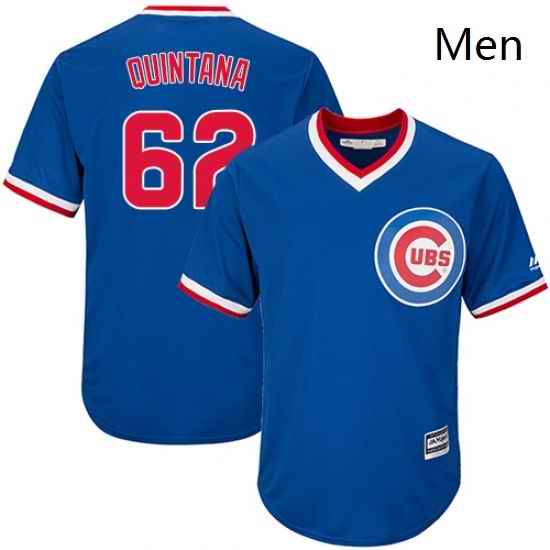 Mens Majestic Chicago Cubs 62 Jose Quintana Replica Royal Blue Cooperstown Cool Base MLB Jersey